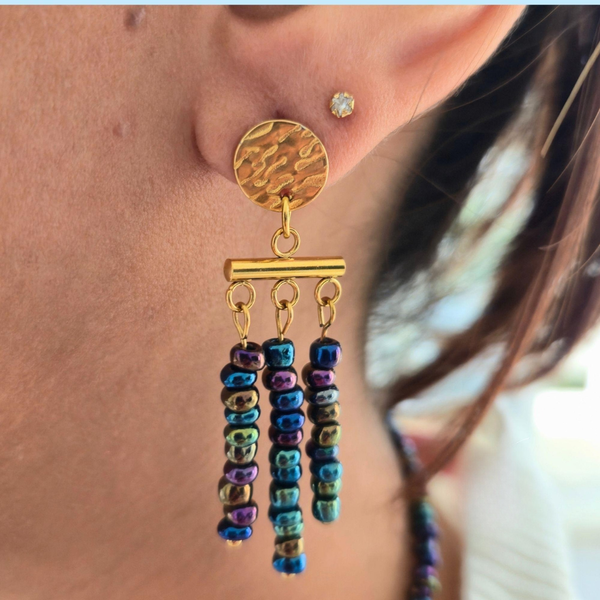 Boucles d'oreilles Emma — Perles Irisées Abalone en Cascade