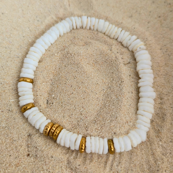 Bracelet Lina — Coquillage Blanc & Rondelles Dorées