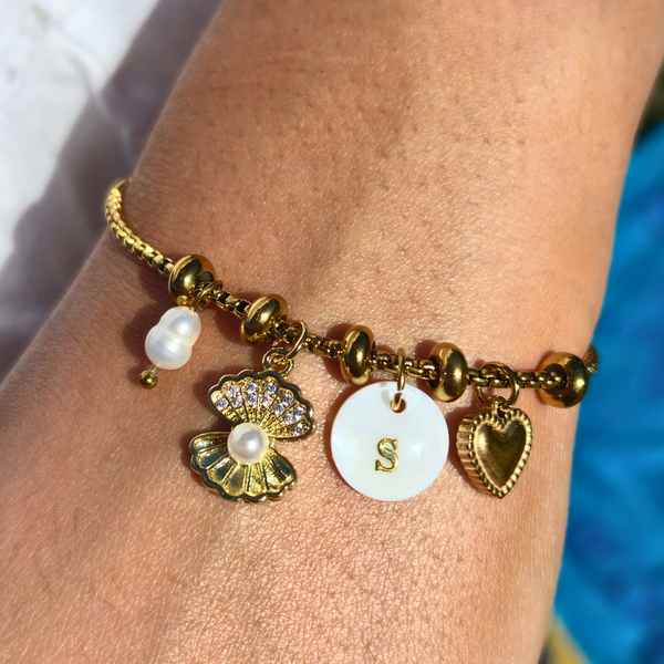 Bracelet Charmy Personnalisable — Initiale & Charm Océan