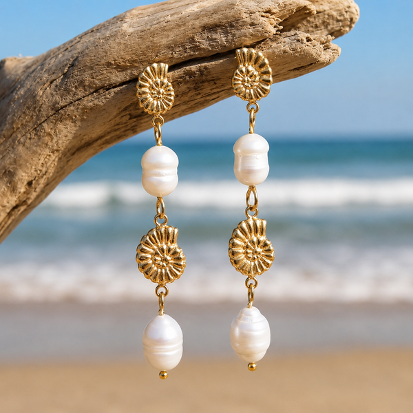 Boucles d'oreilles Ursula — Ammonite & Perles d'Eau Douce