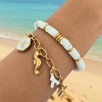 Bracelet Lina — Coquillage Blanc & Rondelles Dorées