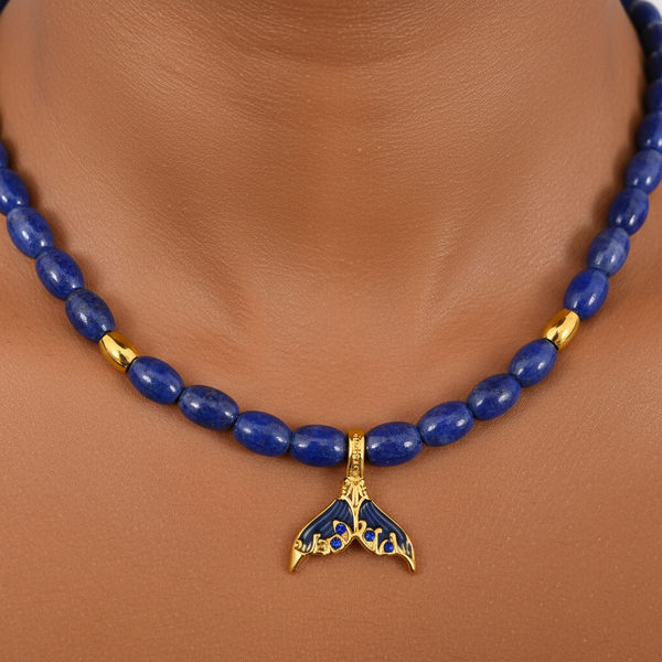 Collier Marlin — Perles Bleues & Queue de Poisson Dorée