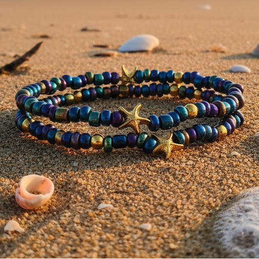 Bracelet Emma — Perles Irisées Abalone & Étoile de Mer